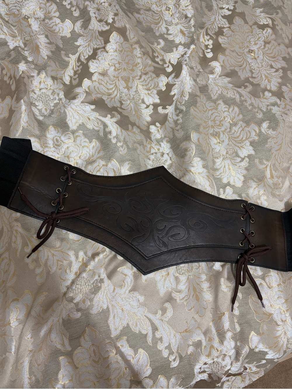 Wide Brown Faux Leather Lace-Up Corset Belt used for pirate costume